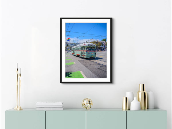 Historic F Train pictured in the Castro district Framed Wall Art