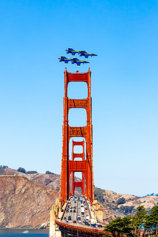 Blue Angels Fly Over the Golden Gate Bridge Framed Print