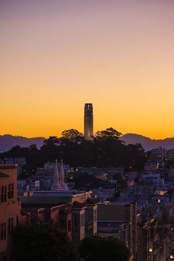 Sunrise behind San Francisco Coit Tower Framed Print