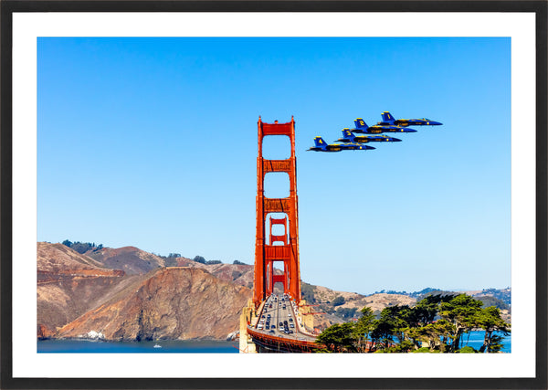 U.S. NAVY Blue Angels Flying past the San Francisco Golden Gate Bridge Framed Print