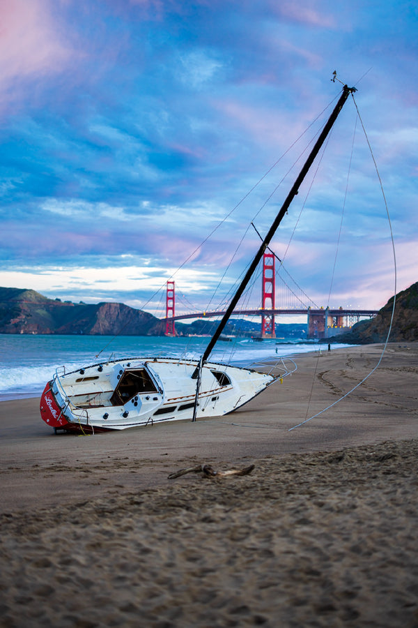 Sailboat pictured at San Francisco's Baker Beach Framed Print