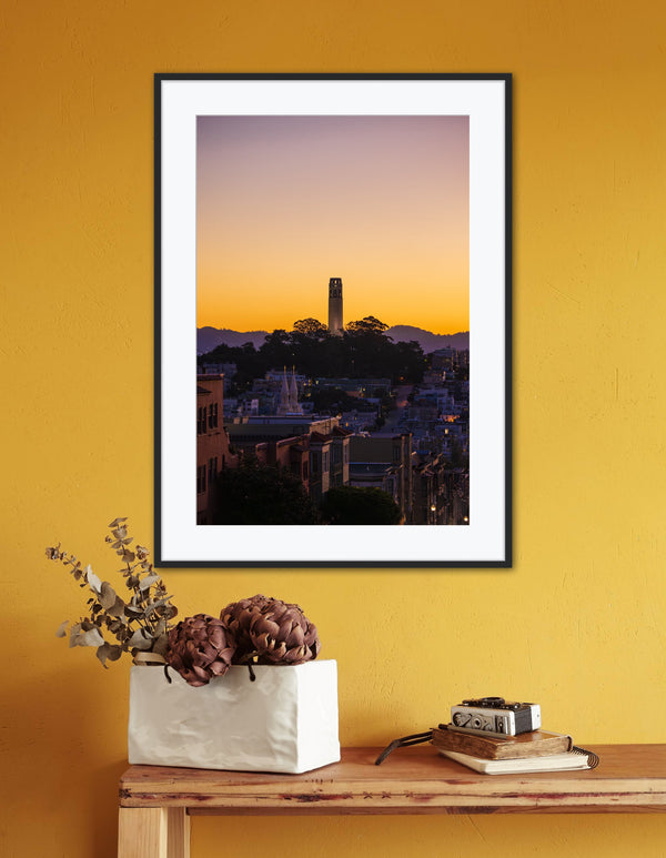 Sunrise behind San Francisco Coit Tower Framed Print