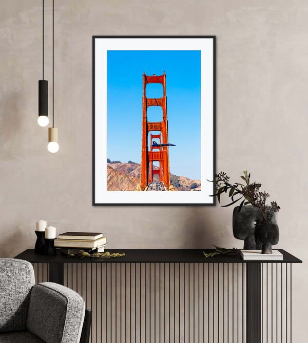 Blue Angels Single Jet Flys past the Golden Gate Bridge Framed Print