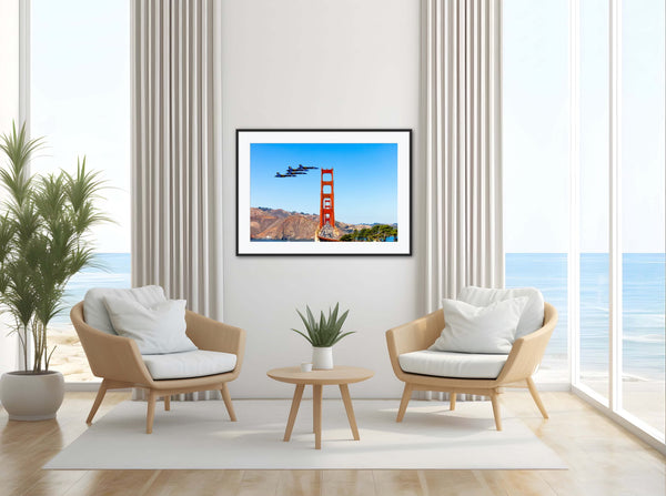 U.S Navy Blue Angels pictured with the San Francisco Golden Gate Bridge Framed Print