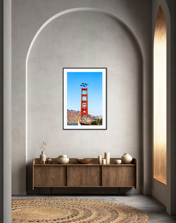 Blue Angels Fly Over the Golden Gate Bridge Framed Print