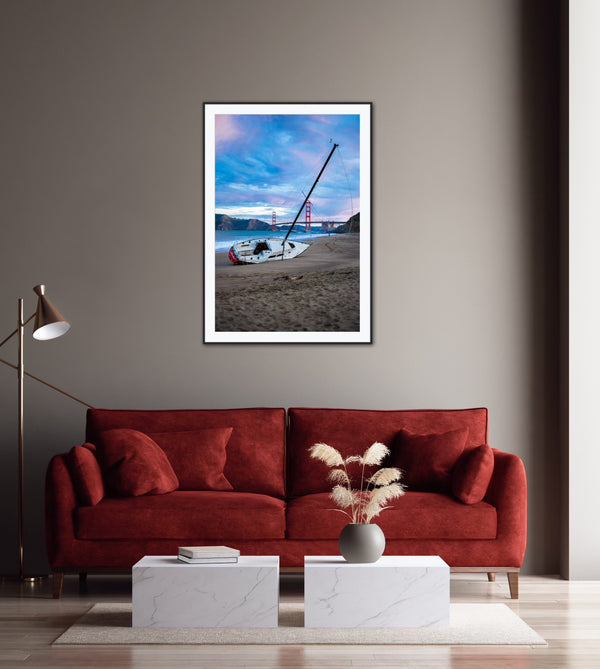 Sailboat pictured at San Francisco's Baker Beach Framed Print