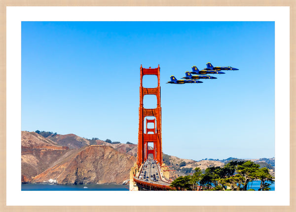 Set of The Blue Angels flying past the Golden Gate Bridge (Horizontal)