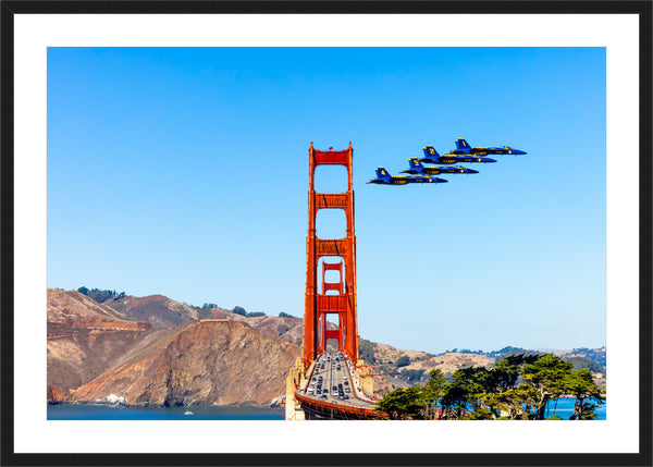 Set of The Blue Angels flying past the Golden Gate Bridge (Horizontal)