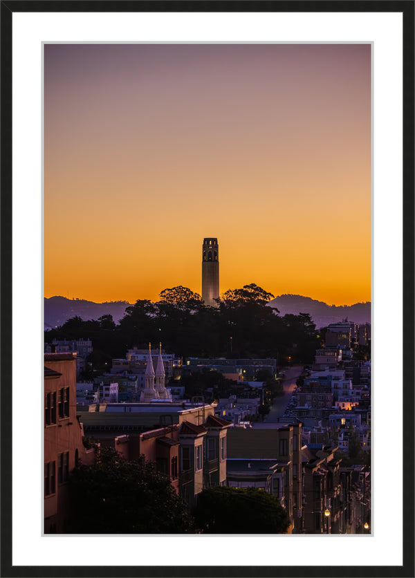 Sunrise behind San Francisco Coit Tower Framed Print