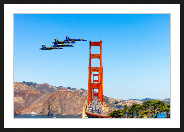 U.S Navy Blue Angels pictured with the San Francisco Golden Gate Bridge Framed Print