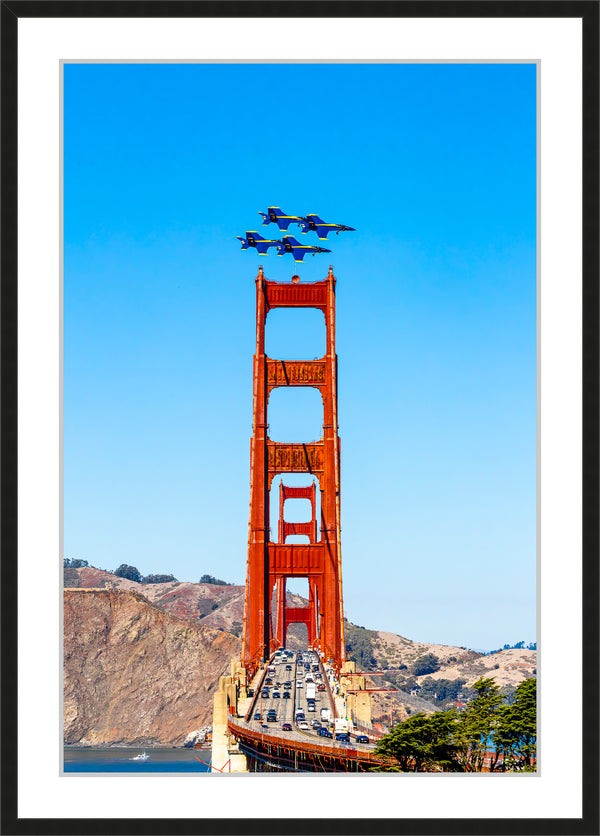 Blue Angels Fly Over the Golden Gate Bridge Framed Print