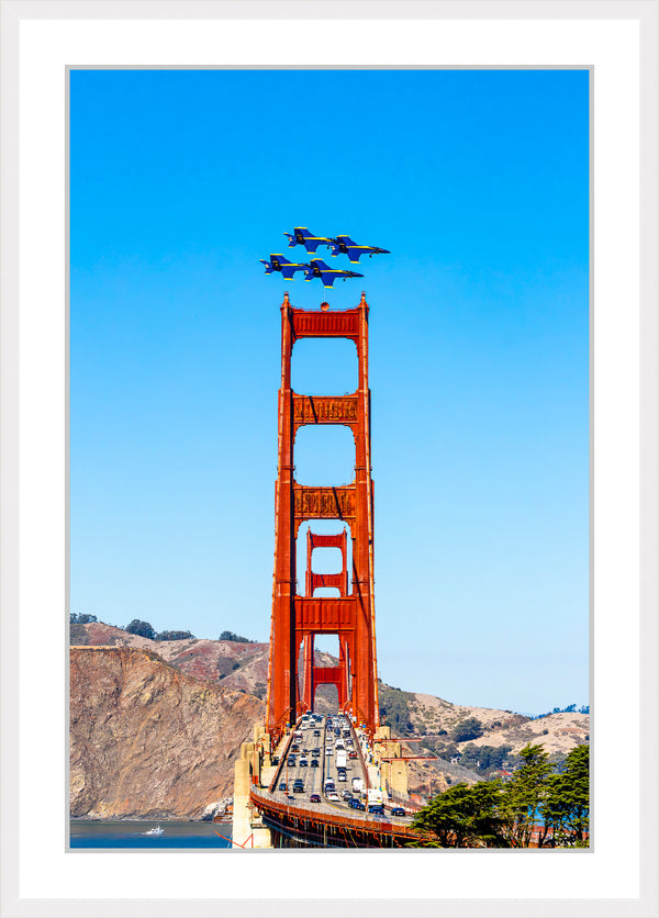 Blue Angels Fly Over the Golden Gate Bridge Framed Print