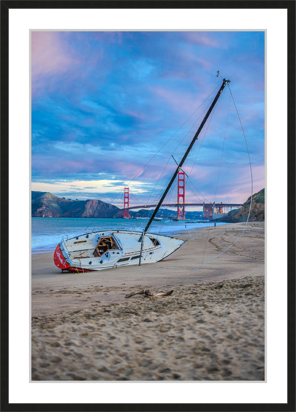 Sailboat pictured at San Francisco's Baker Beach Framed Print