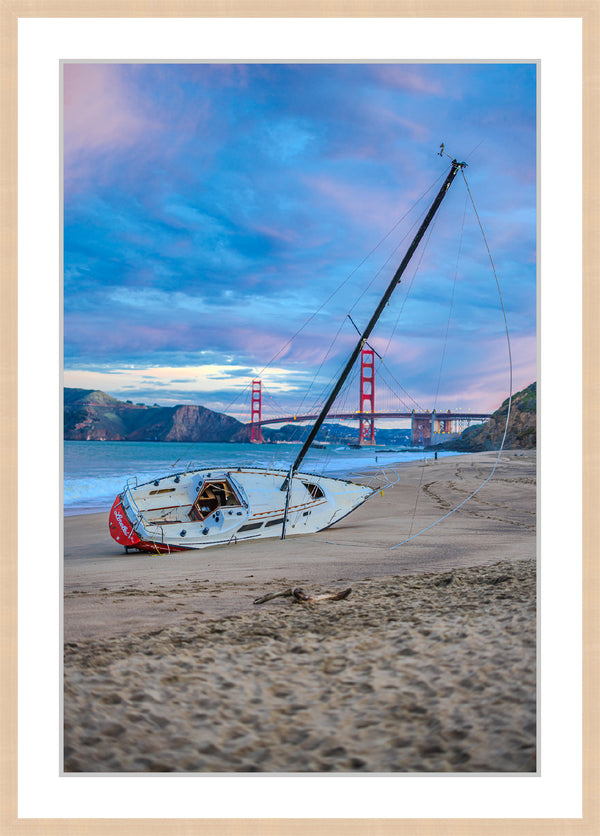 Sailboat pictured at San Francisco's Baker Beach Framed Print